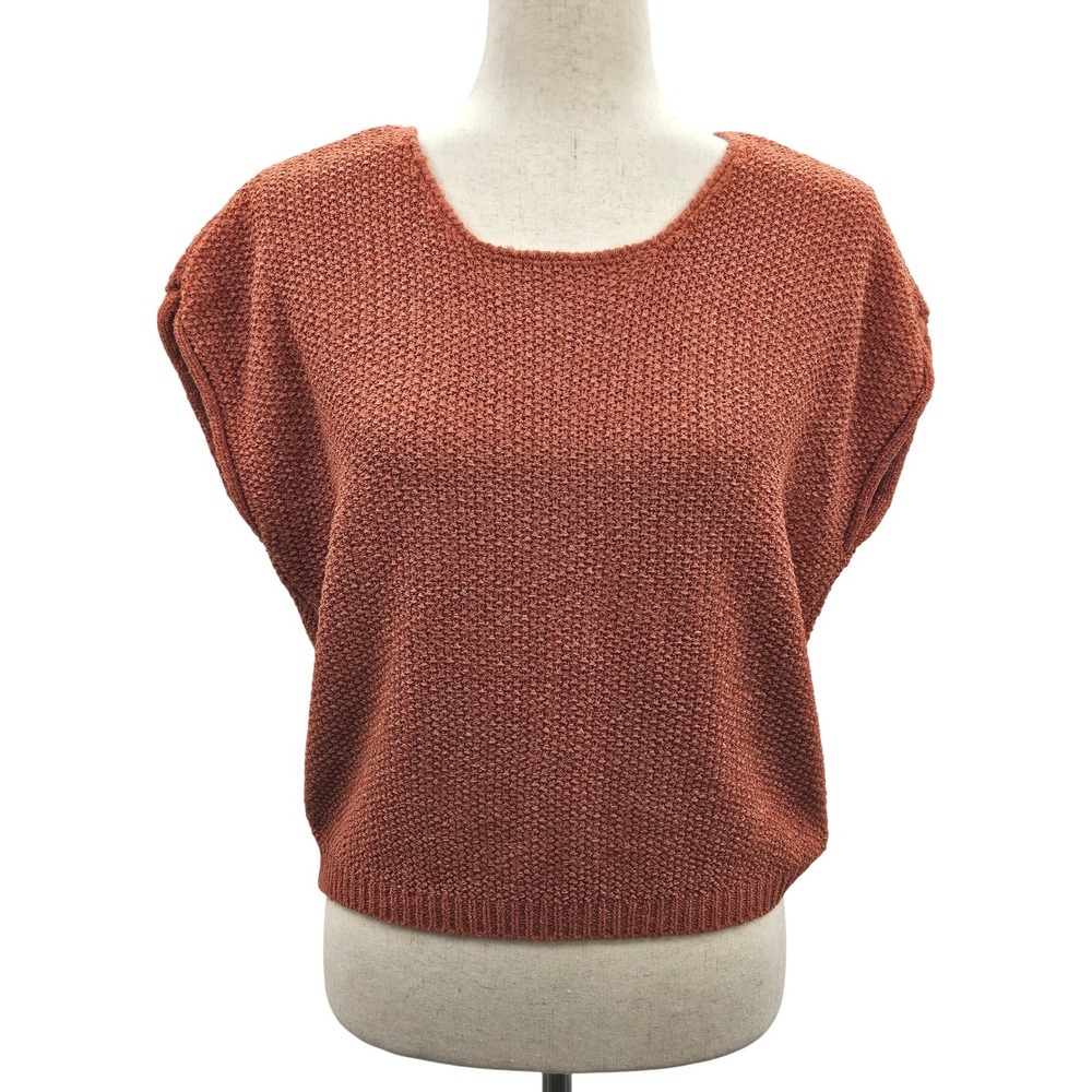 Moon & Madison Rust Orange Textured Knit Sleeveless Scoop Neck Top ST22102 L